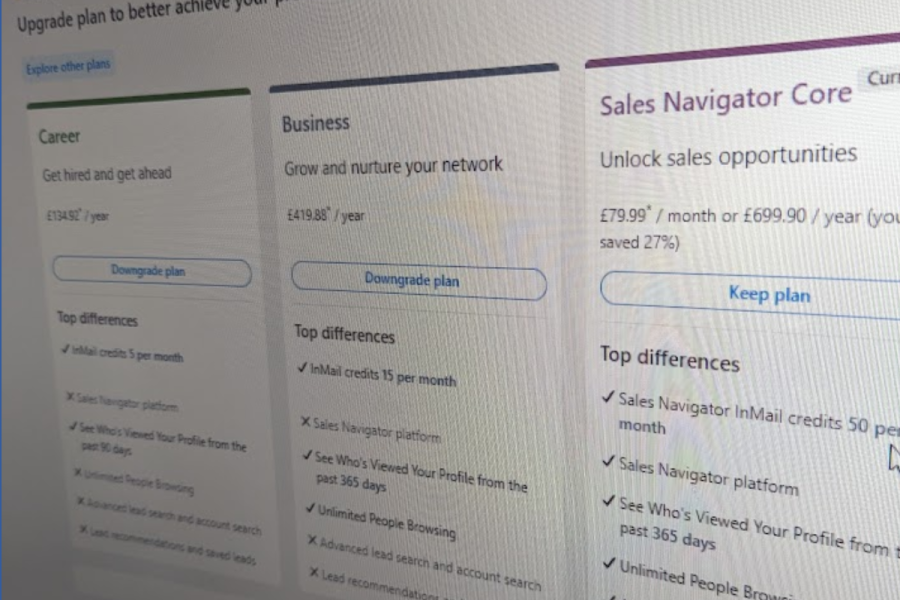 A look at the pricing options for LinkedIn Premium and Sales Navigator